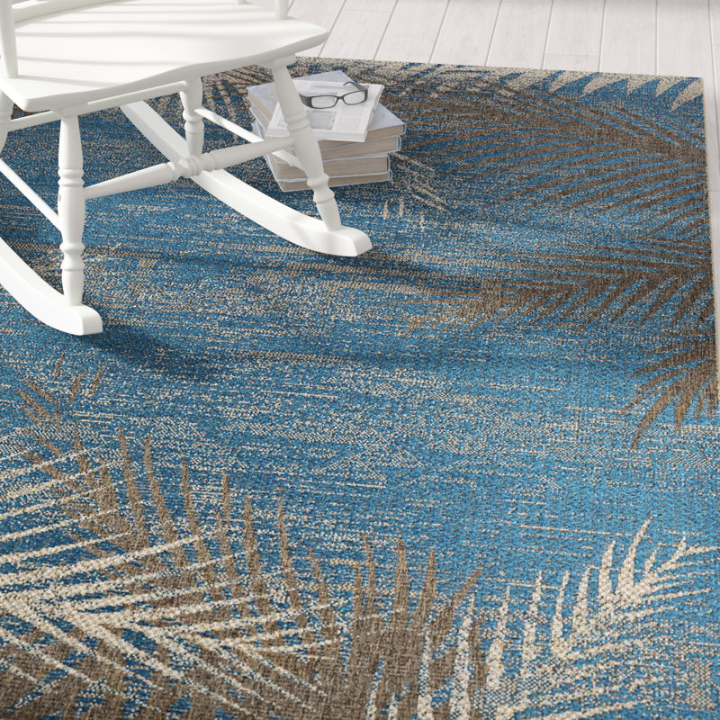 Beachcrest Home Odilia Tropical Palms Blue/Grey/Beige Indoor/Outdoor